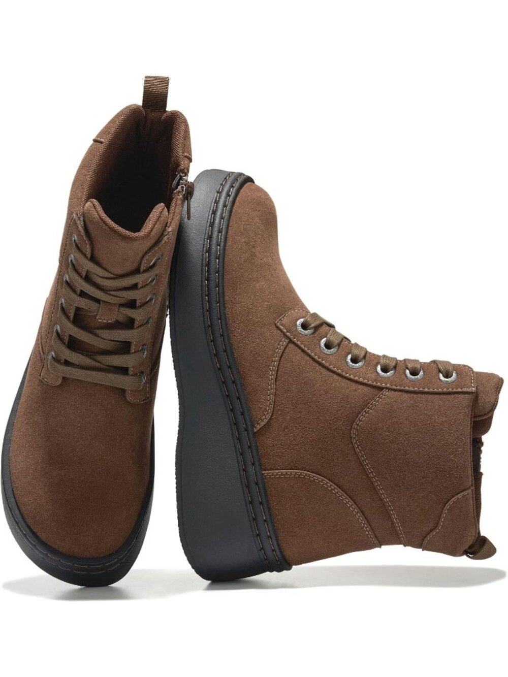 Women's Chocolate Laces Round Toe Comfortable Inside Zipper Platform Ankle Boots